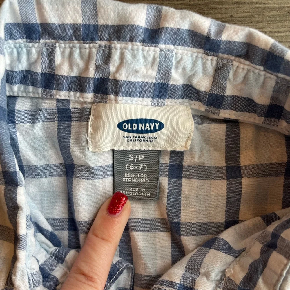 Old Navy Toddler Boy Long Sleeve Button Down Dress Shirt Blue Plaid Small 6/7